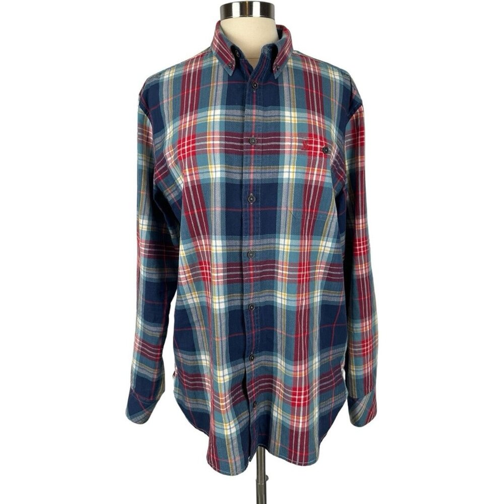 JOULES Mens Size L Shirt Hewitt Classic Plaid Check Navy Red Cotton Button Down